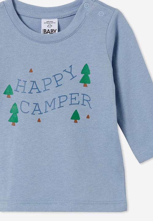 Cotton On - Jamie long sleeve tee - dusty blue/happy camper