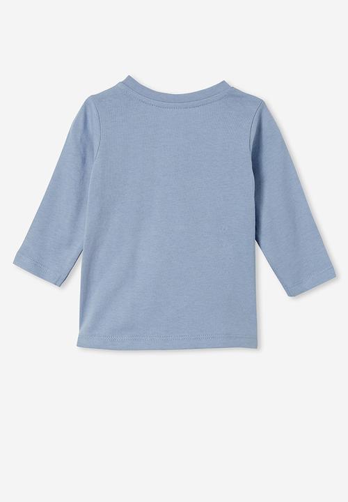 Cotton On - Jamie long sleeve tee - dusty blue/happy camper