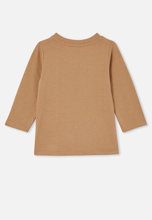 Cotton On - Jamie long sleeve tee - taupy brown/grow your own way
