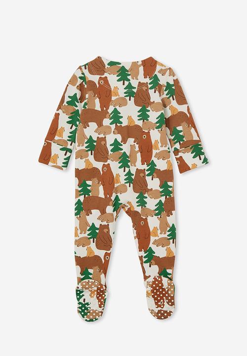 Cotton On - The long sleeve zip romper - vanilla/foresty bears