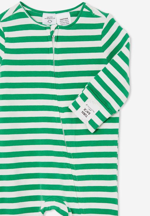 Cotton On - The long sleeve zip romper - stripe green splash/vanilla