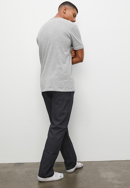 Superbalist - Henley tee & stripe woven sleep pant set - grey melange & black