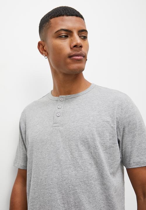 Superbalist - Henley tee & stripe woven sleep pant set - grey melange & black