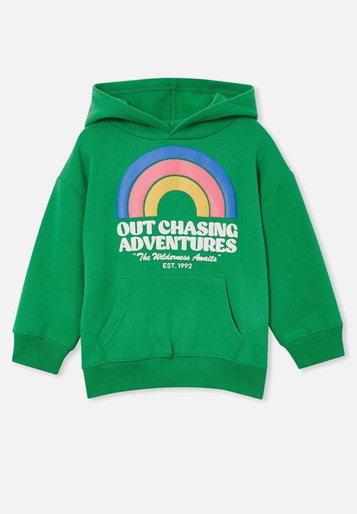 Cotton On - Emerson unisex slouch hoodie - green splash/out chasing adventures