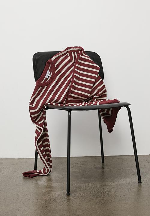 Superbalist - Slim fit long sleeve striped crew neck knit - burgundy & cream