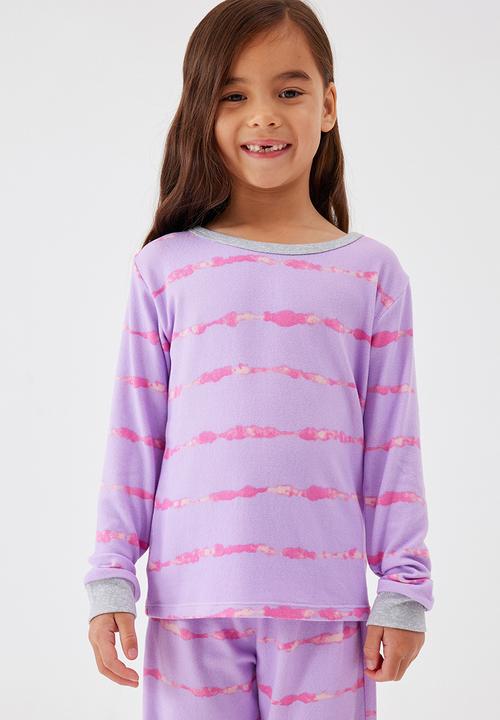 Cotton On - Cady soft long sleeve pyjama set - lilac drop/linear tie dye