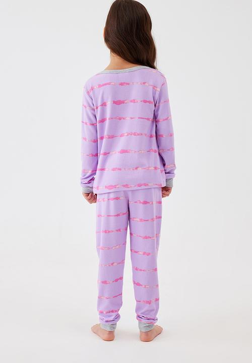 Cotton On - Cady soft long sleeve pyjama set - lilac drop/linear tie dye