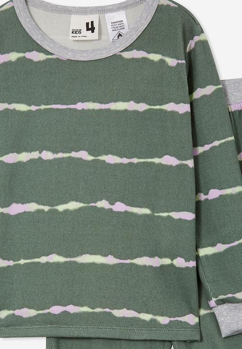 Cotton On - Cody long sleeve pyjama set - swag green/linear tie dye