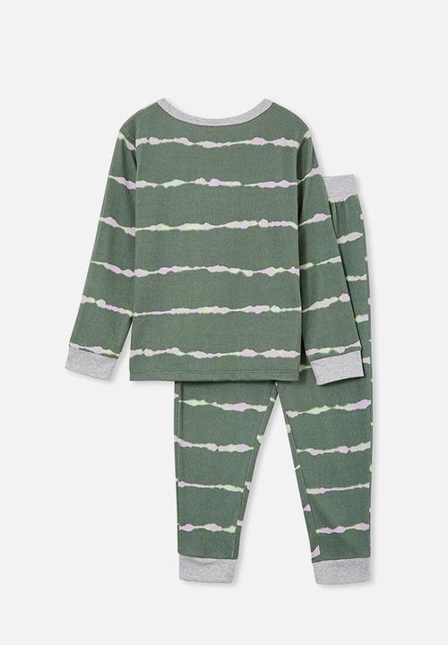Cotton On - Cody long sleeve pyjama set - swag green/linear tie dye