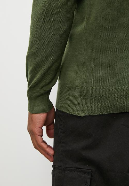 Superbalist - Slim fit long sleeve v-neck knit - fatigue