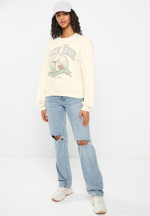 H&M - Printed sweatshirt - cream/lake erie