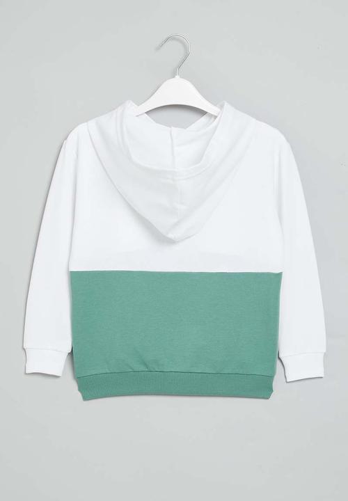 Superbalist - Colour block hoodie - white & sage