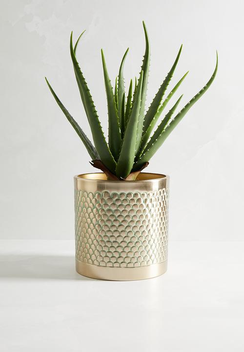 Sixth Floor - Patterned metal planter - gold patina
