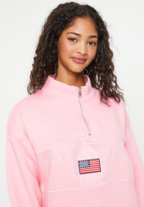 Daisy Street - 1/4 zip la sweater - pink