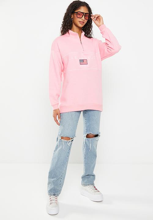 Daisy Street - 1/4 zip la sweater - pink