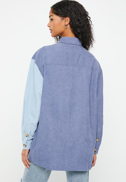 Daisy Street - Colour block cord shirt - blue