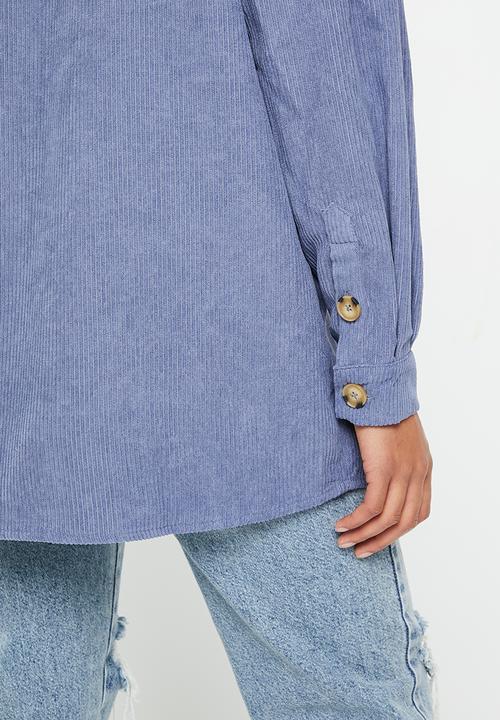 Daisy Street - Colour block cord shirt - blue