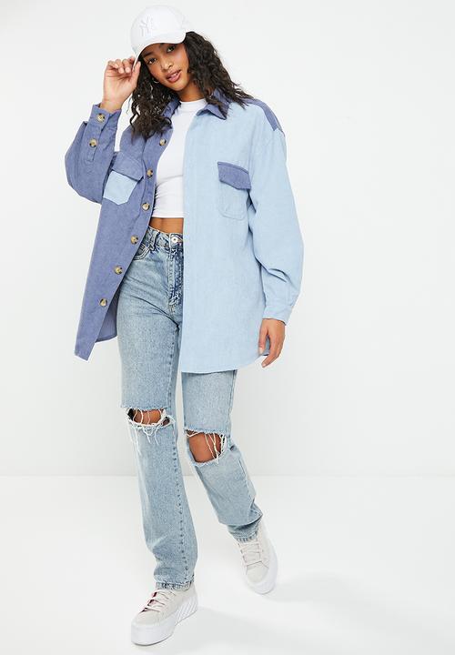 Daisy Street - Colour block cord shirt - blue