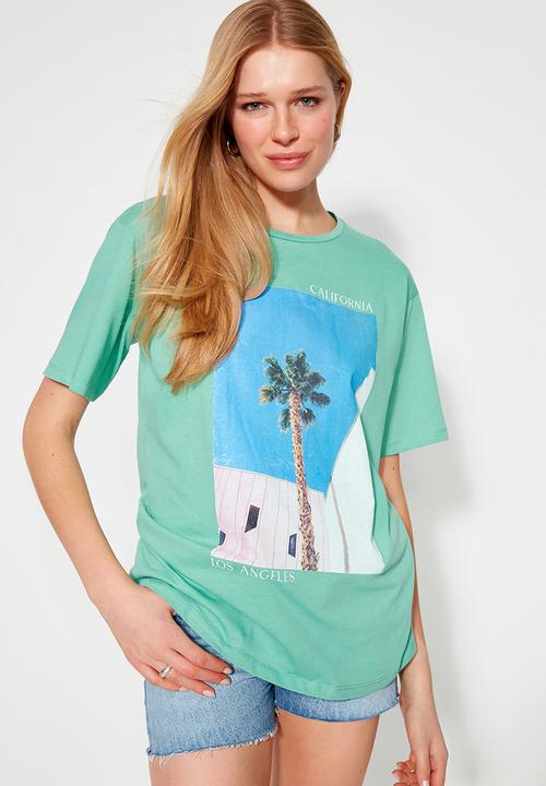 Trendyol - Graphic boyfriend T-shirt - mint