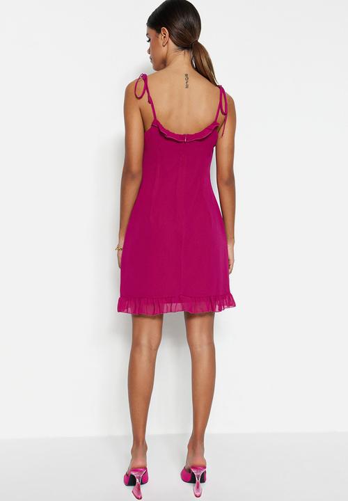 Trendyol - Ruffled trim A-line mini dress - plum