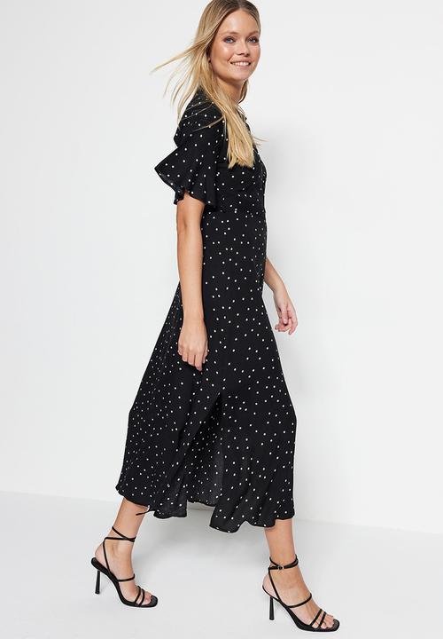 Trendyol - Polka dot midi shirt dress - black