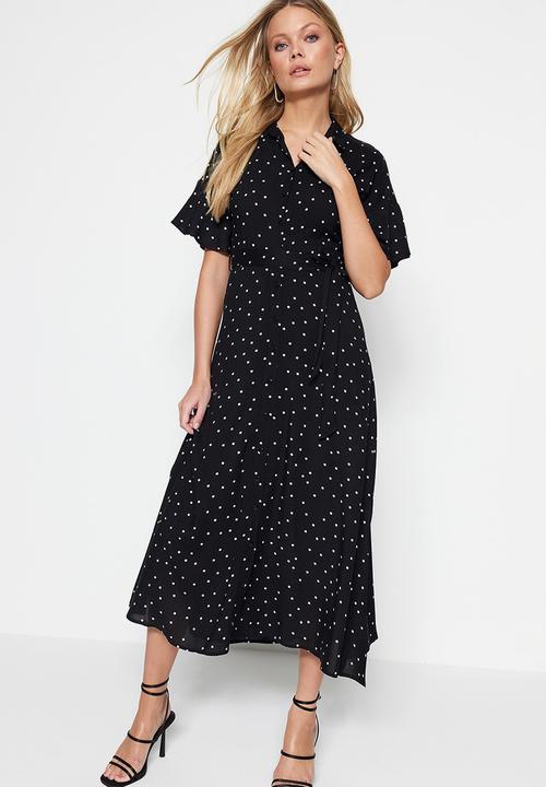 Trendyol - Polka dot midi shirt dress - black