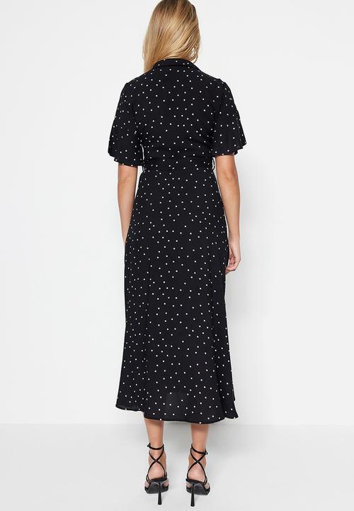 Trendyol - Polka dot midi shirt dress - black