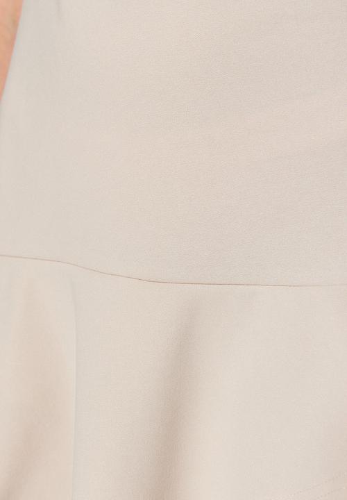 Trendyol - High-neck cap sleeve ruffle hem dress - stone