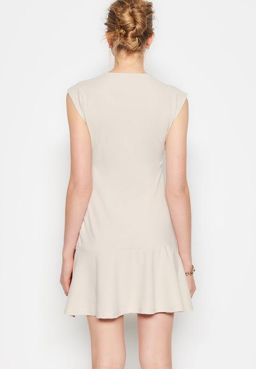 Trendyol - High-neck cap sleeve ruffle hem dress - stone