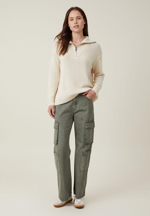 Cotton On - Cotton Half Zip Pullover - Porcelain