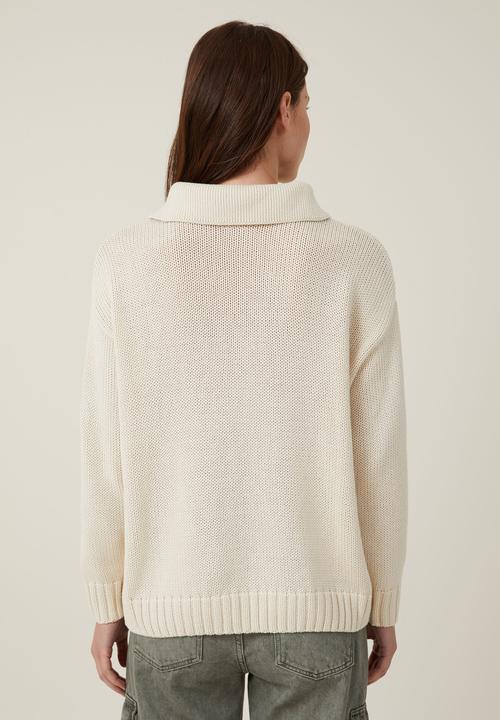Cotton On - Cotton Half Zip Pullover - Porcelain