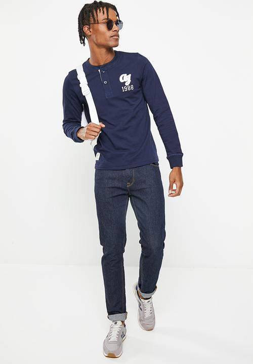 Aca Joe - Mens aca joe long sleeve tee henley - navy