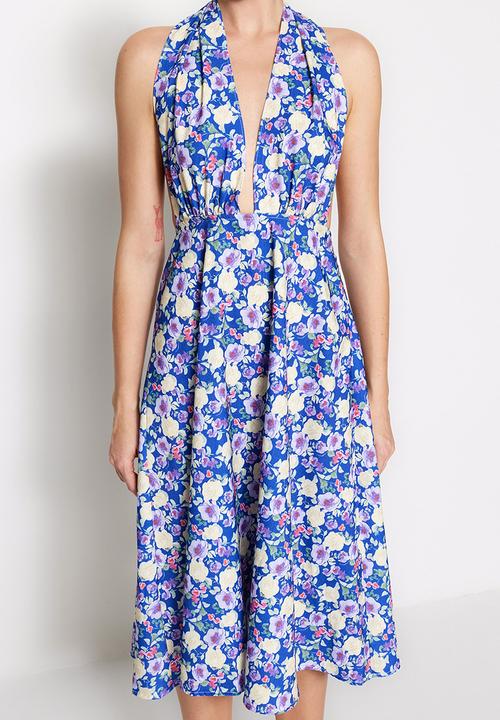 Trendyol - Halter-neck ruffle hem dress - multi blue