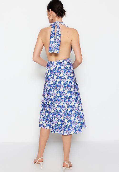 Trendyol - Halter-neck ruffle hem dress - multi blue