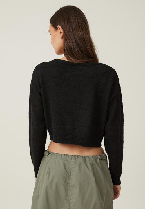 Cotton On - Superfine crop pullover v-neck - black
