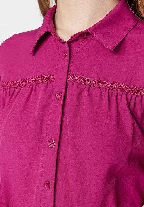 Trendyol - Modest collared longsleeve full length skater dress - fuchsia