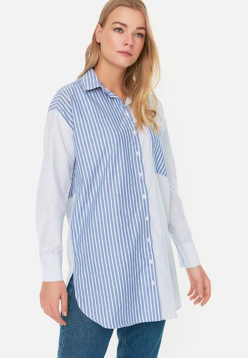 Trendyol - Modest mismatch stripe shirt - blue
