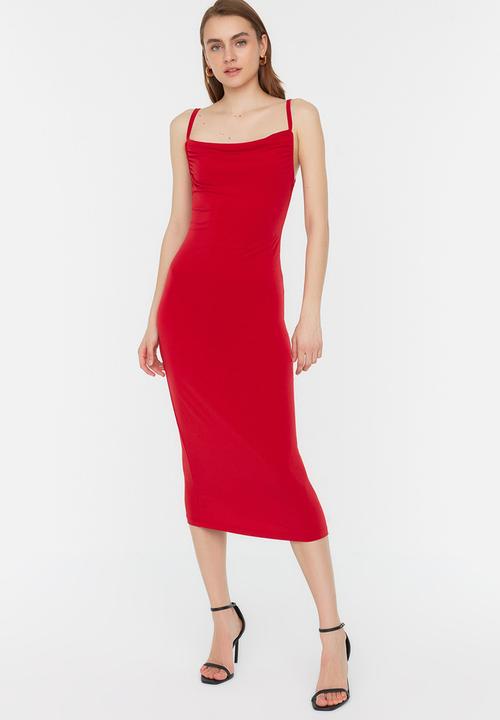 Trendyol - Thin strap bodycon midi dress - red