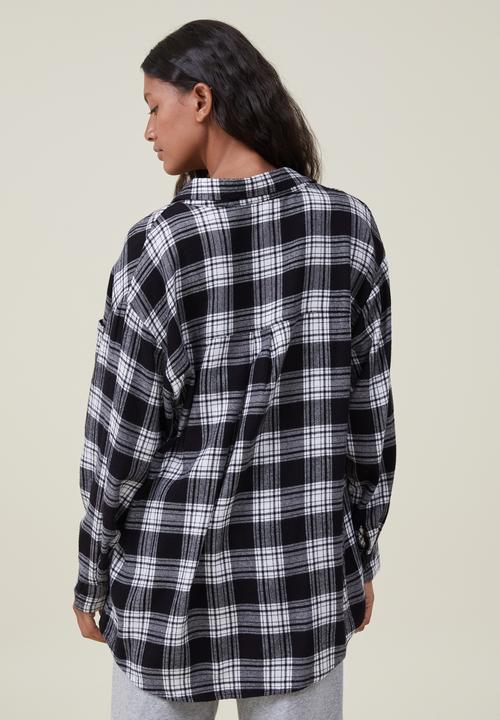 Cotton On - Boyfriend flannel shirt - brittney check black