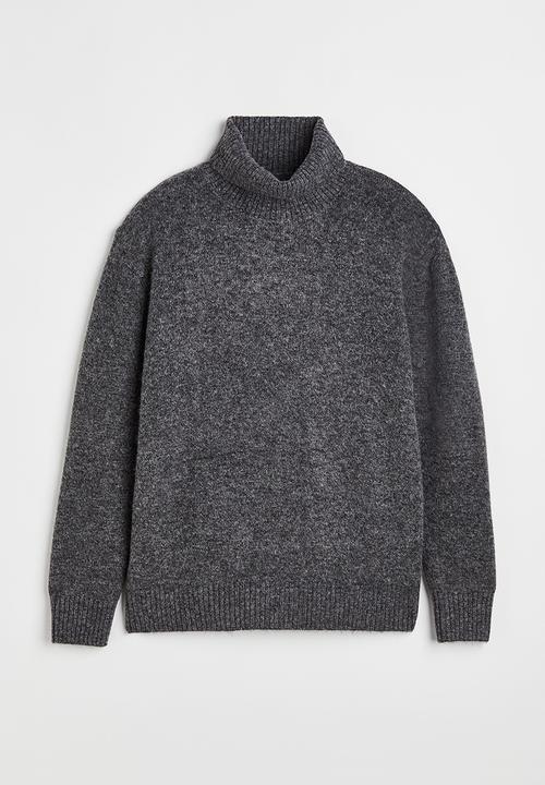 H&M - Relaxed fit fine-knit polo-neck jumper - dark grey marl