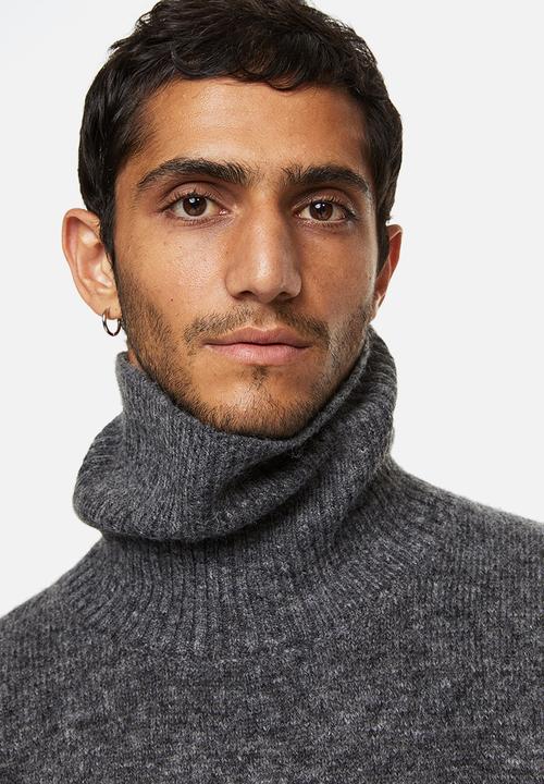 H&M - Relaxed fit fine-knit polo-neck jumper - dark grey marl