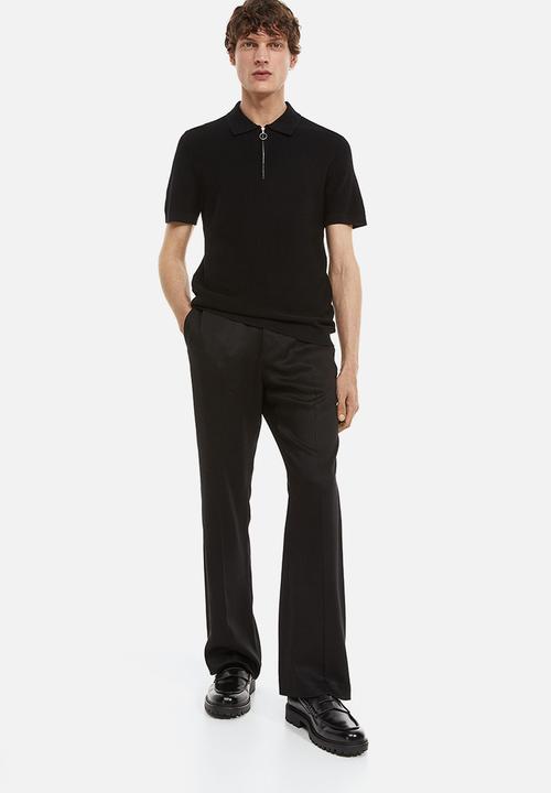 H&M - Slim fit zip-top polo shirt - black