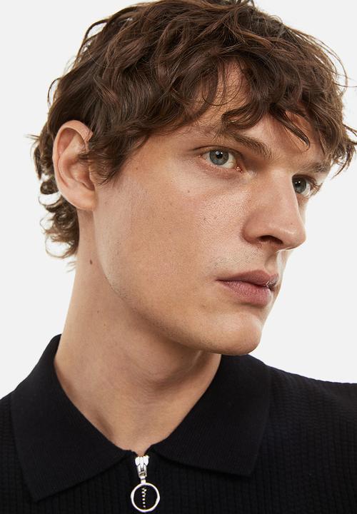H&M - Slim fit zip-top polo shirt - black
