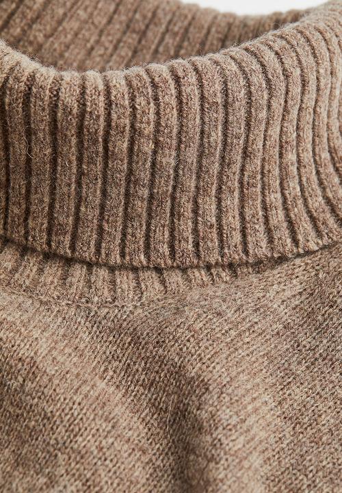 H&M - Relaxed fit wool polo-neck jumper - greige marl