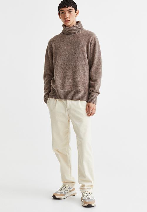 H&M - Relaxed fit wool polo-neck jumper - greige marl