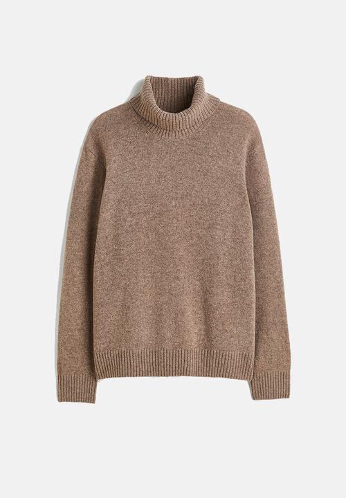 H&M - Relaxed fit wool polo-neck jumper - greige marl