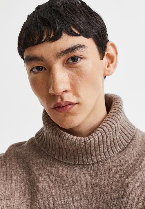 H&M - Relaxed fit wool polo-neck jumper - greige marl