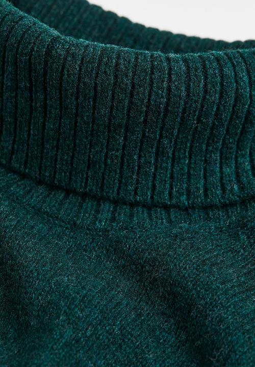 H&M - Relaxed fit wool polo-neck jumper - dark green marl