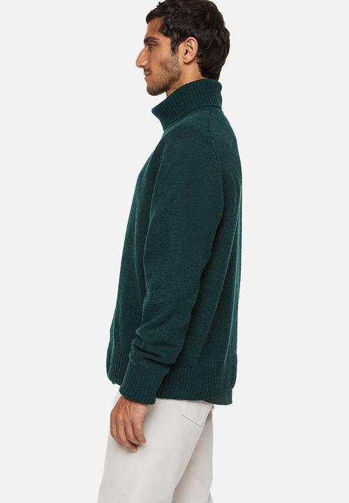 H&M - Relaxed fit wool polo-neck jumper - dark green marl