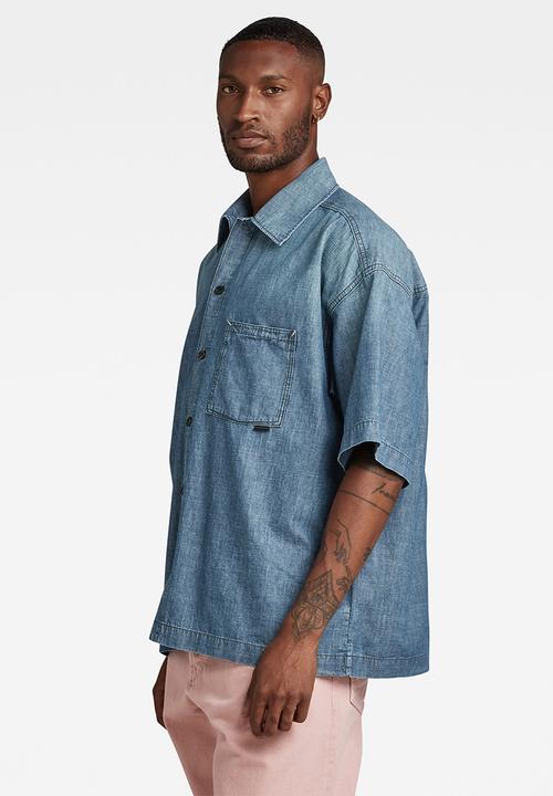 G-STAR - Boxy fit shirt short sleeve lt wt nordic chambray - faded cricket blue